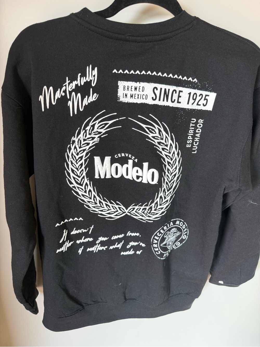 Modelo Black Sweatshirt with White Logo - Women's crew neck
